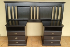 Queen headboard full cap dbl panel and slats in saligna / mahogany stain R3400 and pedestal 3 draw and shelf R3500 and 3