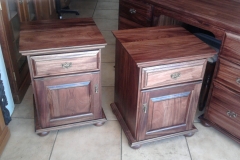 Pedestal panel cut draw and door with double top and bun feet in saligna/ rosewood stain R3300